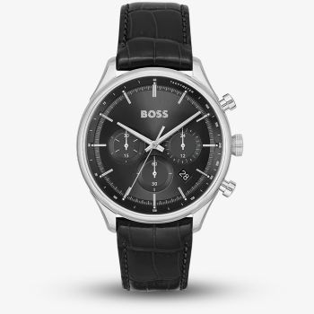 BOSS Mens Gregor Chronograph Black Dial Leather Strap Watch 1514049