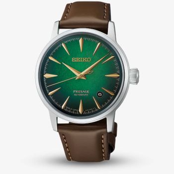 Seiko Mens Presage Cocktail Time &#039;Mint Mist&#039; Green Dial Leather Strap Watch HCB002J1