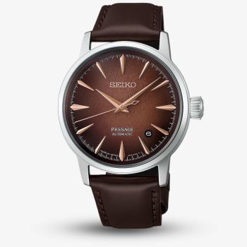 Seiko Mens Presage Cocktail Time &#039;Whisky Mist&#039; Brown Dial Leather Strap Watch HCB003J1