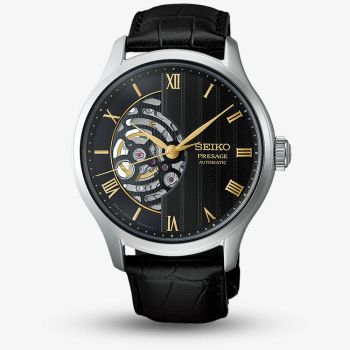 Seiko Mens Presage Japanese Zen Gardens Black Dial Leather Strap Watch HCB008J1