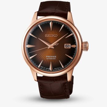  Seiko Mens Presage Cocktail Time &#039;Manhattan&#039; Brown Dial Leather Strap Watch SRPB46J1