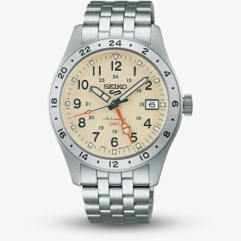 Seiko Mens 5 Sports Field GMT Cream Dial Bracelet Watch HDB002K1