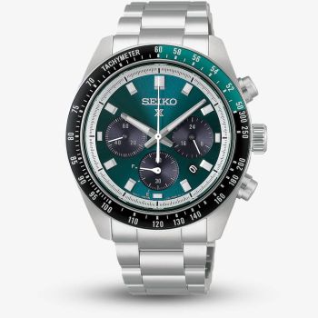 Seiko Mens Prospex Speedtimer &#039;Racing&#039; Solar Chronograph Green Dial Bracelet Watch HBJ003P1