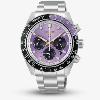 Seiko Mens Limited Edition Prospex Speedtimer 145th Anniversary Solar Chronograph Purple Dial Bracelet Watch HBJ005P1