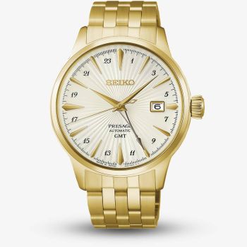 Seiko Mens Presage Cocktail Time &#039;Daiquiri&#039; Gold Tone Bracelet Watch HCB004J1