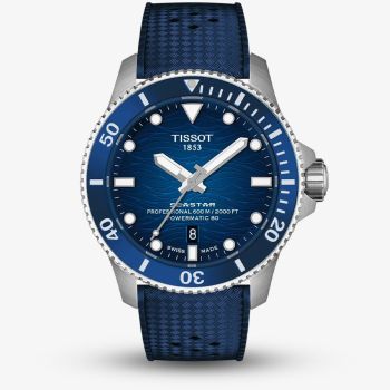 Tissot Mens Seastar 2000 44mm Blue &amp; Silver Rubber Strap Watch T120.907.17.041.00