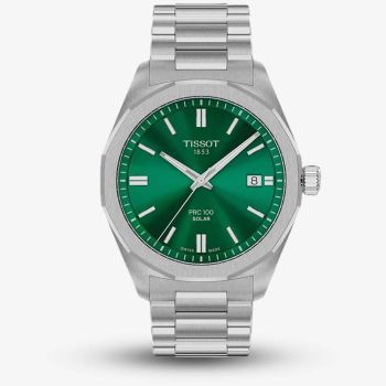 Tissot Mens PRC100 Solar Green Dial Bracelet Watch T151.422.11.091.00