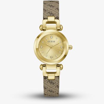 Guess Ladies Ginger Gold Tone Brown Leather Strap Watch GW1021L2
