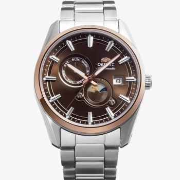Orient Mens Stretto Sun &amp; Moon Brown Dial Bracelet Watch RA-AK0313Y
