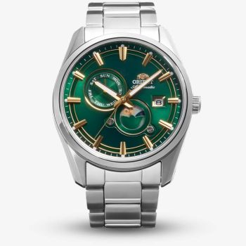 Orient Mens Stretto Sun &amp; Moon Green Dial Bracelet Watch RA-AK0314E