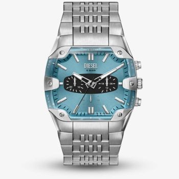 Diesel Mens Spiked Cushion Blue Chronograph Dial Bracelet Watch DZ4725