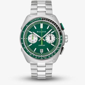 Bulova Mens Racer Chronograph Green Bracelet Watch 98B468