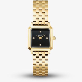 ROSEFIELD Ladies Boxelle Crystal Black Dial Golden Bracelet Watch BBGSG-B08