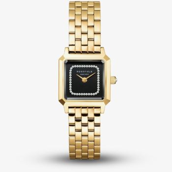 ROSEFIELD Ladies Boxelle Black Crystal Dial Golden Bracelet Watch BBGSG-B09