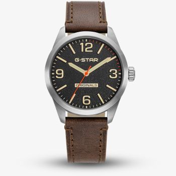 G Star Mens Originals Black Dial Brown Leather Strap Watch GSW.503.01