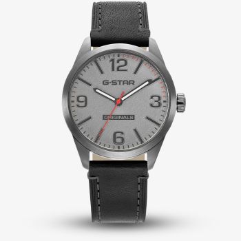G Star Mens Originals Grey Dial Black Leather Strap Watch GSW.503.02