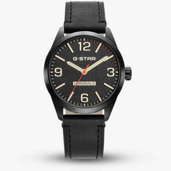 G Star Mens Originals Black Leather Strap Watch GSW.503.03