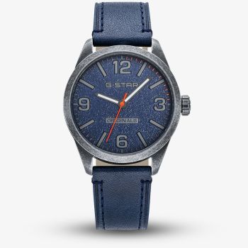 G Star Mens Originals Blue Leather Strap Watch GSW.503.04