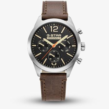 G Star Mens Originals Black Dial Brown Leather Strap Watch GSW.504.01