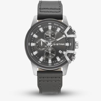 G Star Mens Bend3D Black Dial Grey Leather Strap Watch GSW.505.01