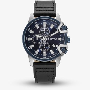 G Star Mens Bend3D Blue Dial Black Leather Strap Watch GSW.505.02