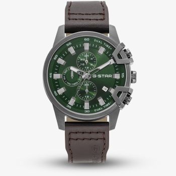 G Star Mens Bend3D Green Dial Brown Leather Strap Watch GSW.505.03