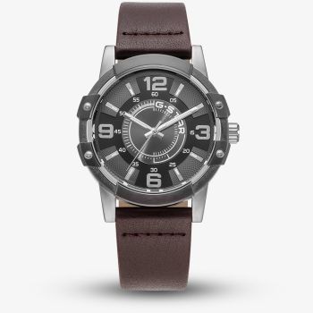 G Star Mens Constructed Black Dial Brown Leather Strap Watch GSW.506.01