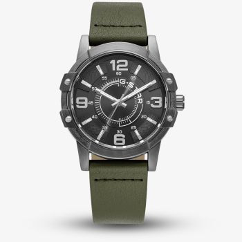 G Star Mens Constructed Black Dial Green Leather Strap Watch GSW.506.03