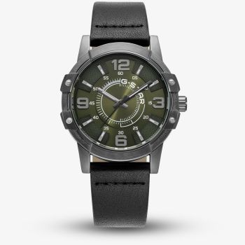 G Star Mens Constructed Green Dial Black Leather Strap Watch GSW.506.04