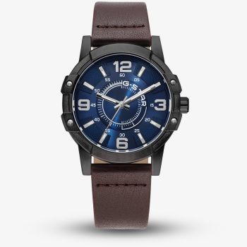 G Star Mens Constructed Blue Dial Brown Leather Strap Watch GSW.506.05