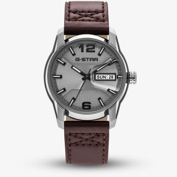 G Star Mens Selvedge Grey Dial Brown Leather Strap Watch GSW.507.01