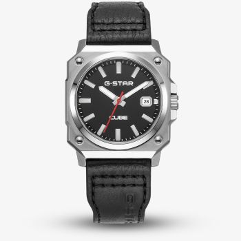 G Star Mens Cube Black Leather Strap Watch GSW.508.01