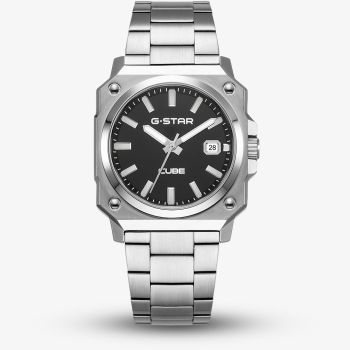 G Star Mens Cube Black Dial Silver Bracelet Watch GSW.508.05
