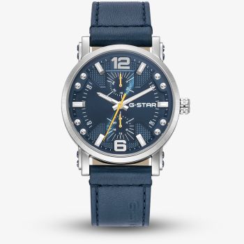 G Star Mens Rovic Blue Leather Strap Watch GSW.509.01