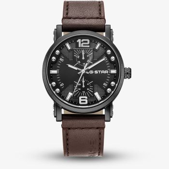 G Star Mens Rovic Black Dial Brown Leather Strap Watch GSW.509.03