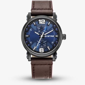 G Star Mens Rovic Blue Dial Brown Leather Strap Watch GSW.509.04
