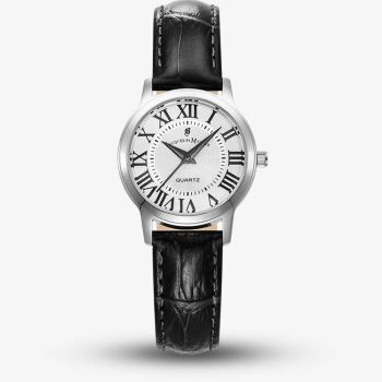 Jacques du Manoir Ladies Genesis Silver Dial Black Leather Strap Watch JWL04901
