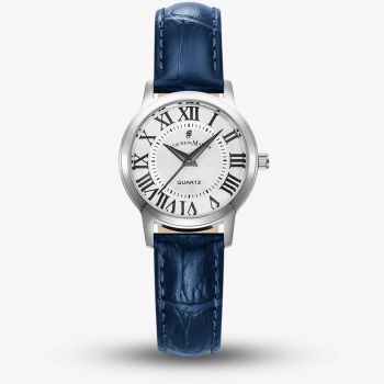 Jacques du Manoir Ladies Genesis Silver Dial Blue Leather Strap Watch JWL04902