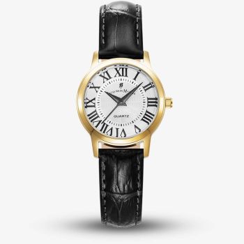 Jacques du Manoir Ladies Genesis Silver Dial Black Leather Strap Watch JWL04905