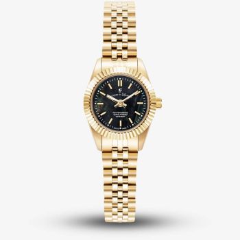 Jacques du Manoir Ladies Mini Inspiration Black Mother Of Pearl Dial Gold Tone Bracelet Watch JWL05104