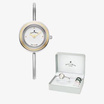 Jacques du Manoir Ladies Aurora White Dial Bracelet Watch &amp; Topring Boxset JWL05403