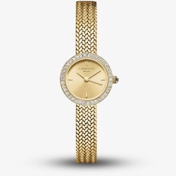 ROSEFIELD Ladies Mini Circle Pave Crystal Champagne Dial Golden Bracelet Watch MCGMG-M03