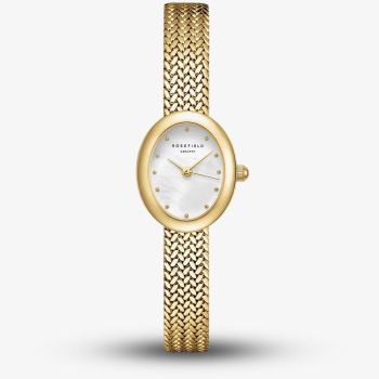 ROSEFIELD Ladies Mini Oval White Mother of Pearl Dial Golden Bracelet Watch MWGMG-M02