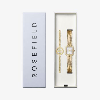ROSEFIELD Ladies Mini Octagon White Dial Golden Bracelet Watch &amp; Tree of Life Crystal Bracelet Gift Set MWGTG-X297