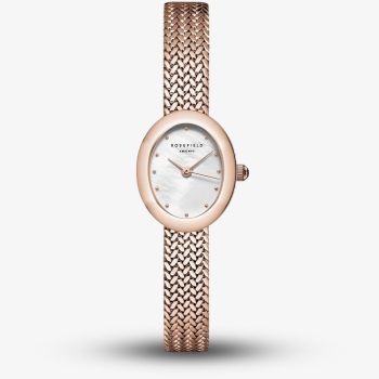 ROSEFIELD Ladies Mini Oval White Mother of Pearl Dial Rose Gold Bracelet Watch MWRMR-M07