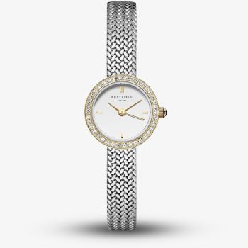 ROSEFIELD Ladies Mini Circle Pave Crystal White Dial Two Tone Bracelet Watch MWSMG-M06