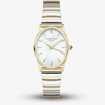ROSEFIELD Ladies Oval White Mother of Pearl Dial Two Tone Bracelet Watch OVWDSG-OV17