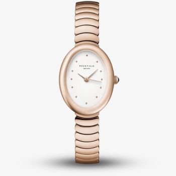 ROSEFIELD Ladies Ovale White Dial Rose Gold Bracelet Watch OVWRSR-OV21