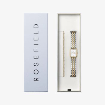 ROSEFIELD Ladies Octagon XS White Dial Two Tone Bracelet Watch &amp; Multi Crystal Bracelet Gift Set OWDSG-X279