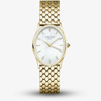 ROSEFIELD Ladies Oval White Mother of Pearl Golden Bracelet Watch OWGSG-OV01